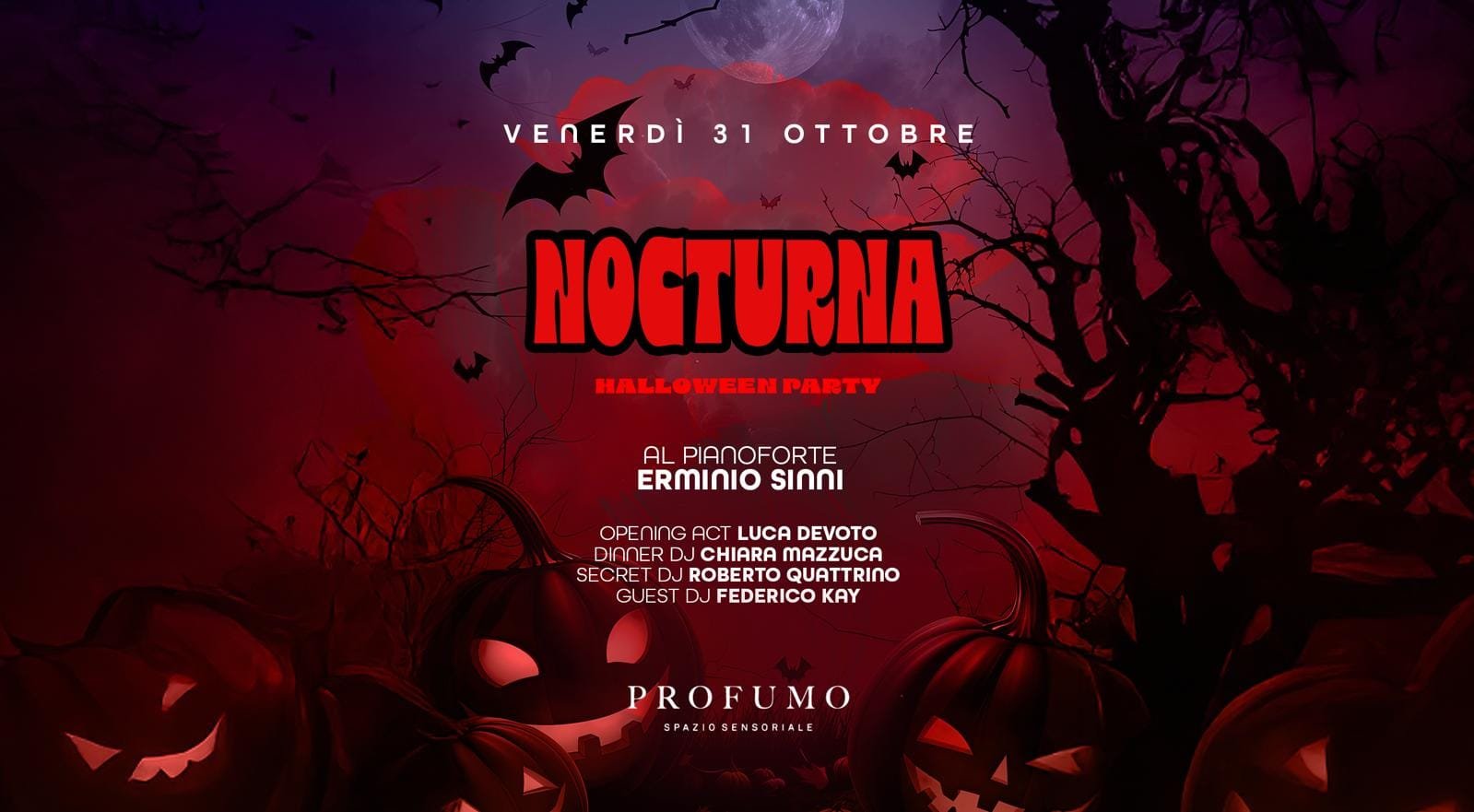 flyer della serata di halloween 2025 da profumo spazio sensoriale