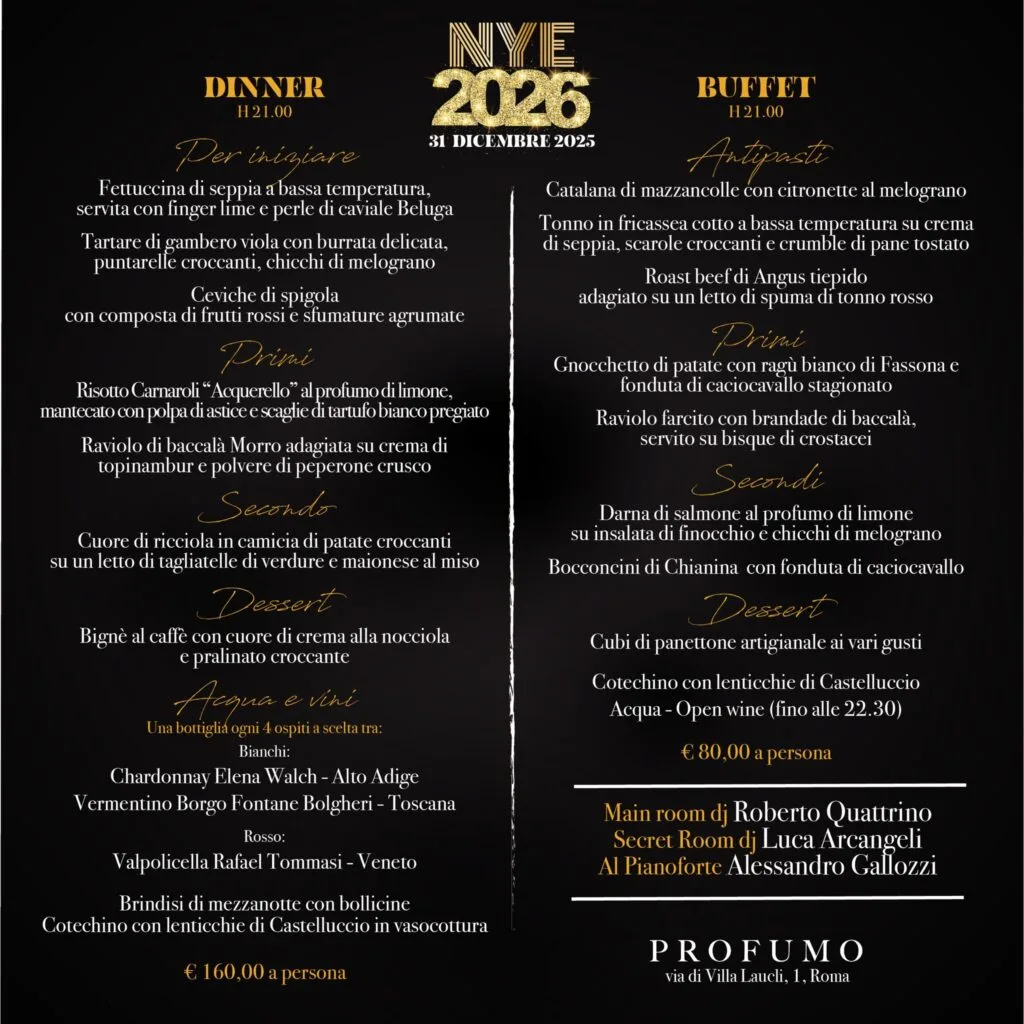 menù cena e buffet capodanno profumo spazio sensoriale 2026