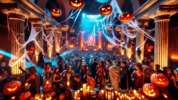 Atmosfera di una festa di Halloween in una discoteca a Roma