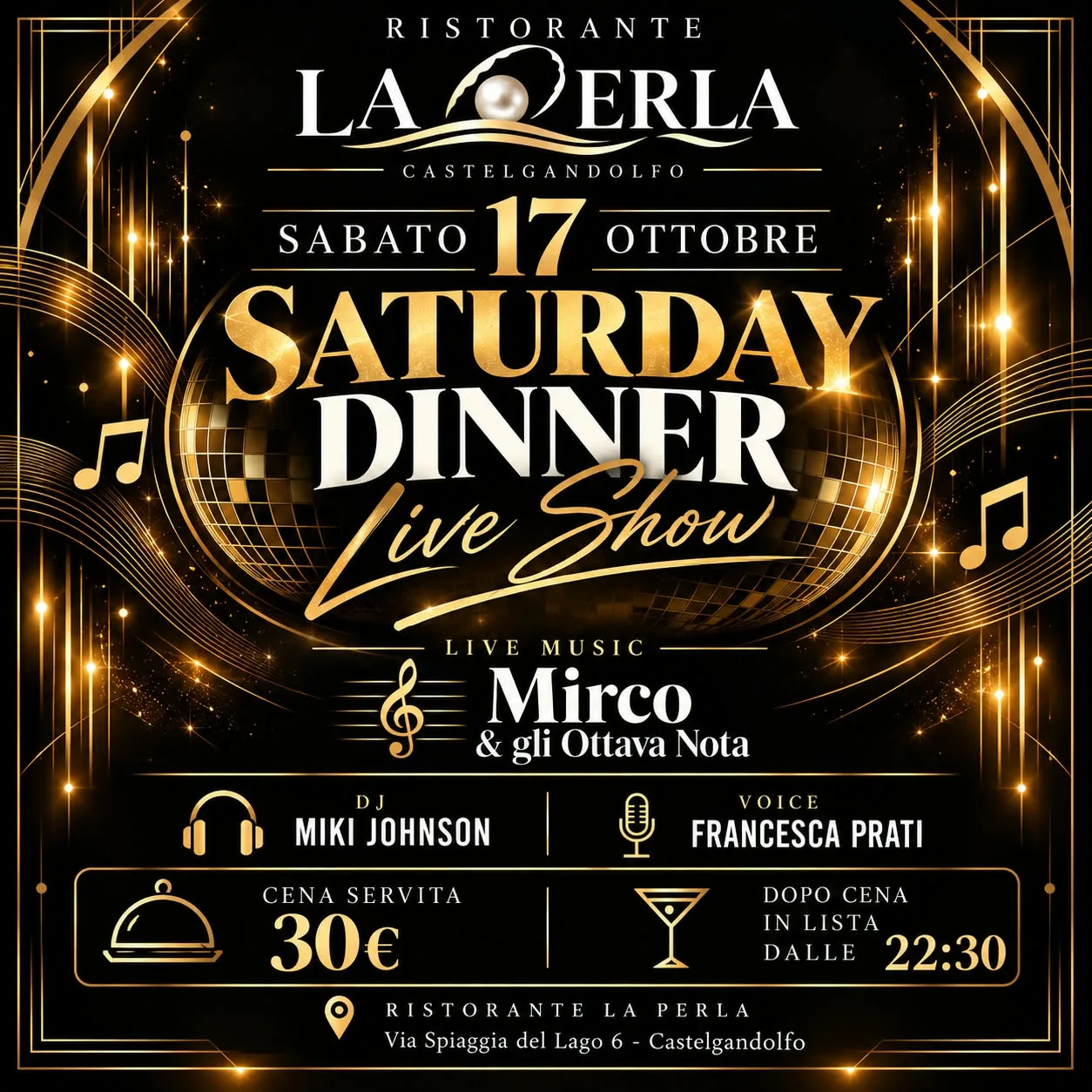 Saturday Dinner Live Show a Castel Gandolfo